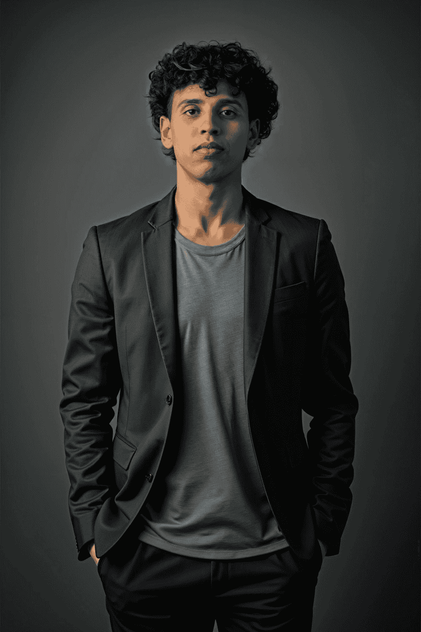 Man in a black jacket standing in a city at night