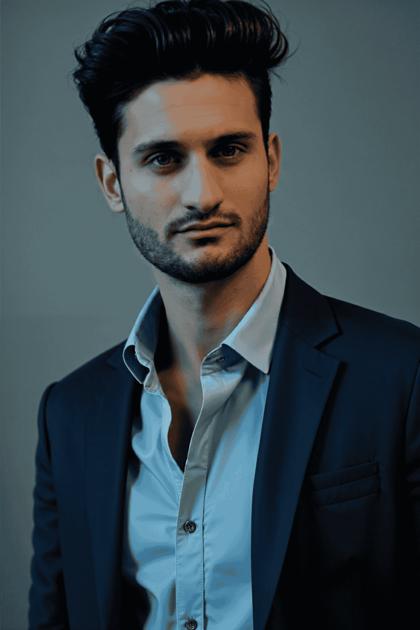 Black and white illustration of a man in a t-shirt